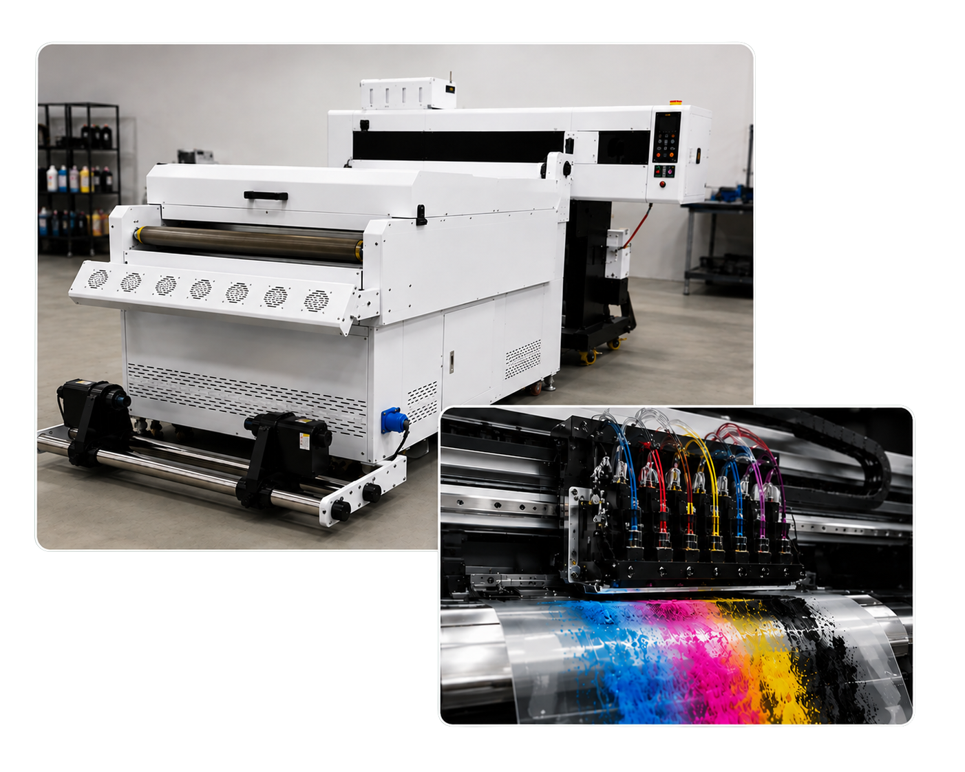 Close-up of our DTF printer laying down ink