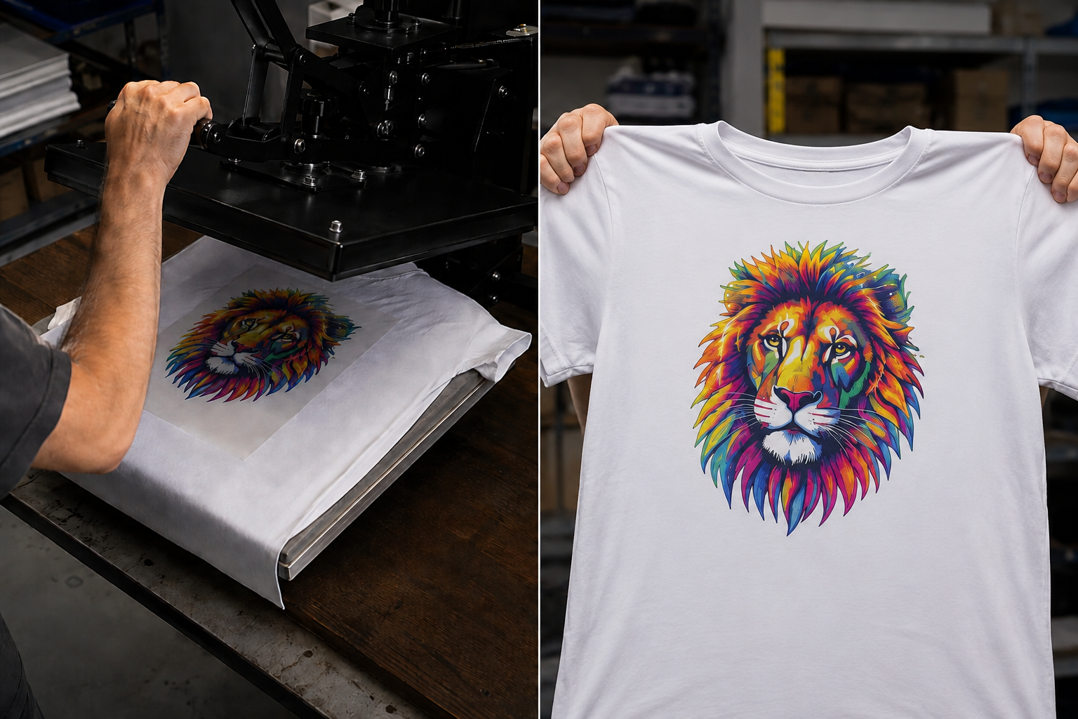 Heat-pressing a DTF transfer and the finished printed result